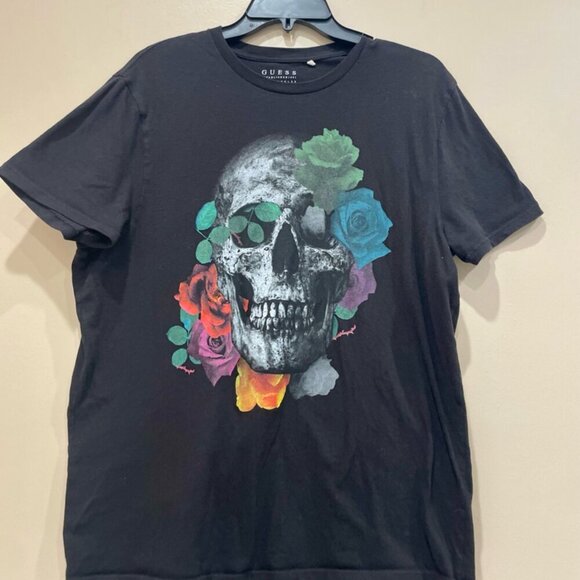 GUESS SKULL ROSES T-SHIRT BLACK EMO GOTHIC SIZE LARGE - Picture 11 of 12
